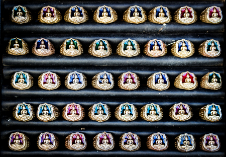 close up buddha ring in box set at shopの写真素材