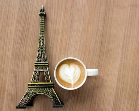 coffee cup and Ifel of Paris landmark figure with top viewの写真素材