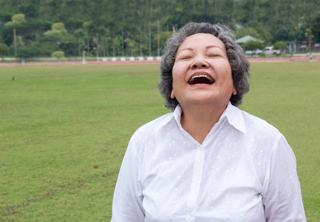 asian grandmother smile and show happy life