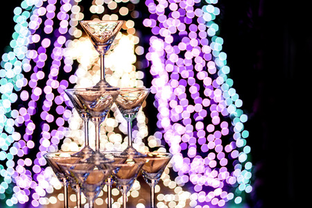 silhuotte night party with champaign arranging at dark lightの写真素材