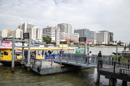 Bangkok,Thailand. 6 August 2016,crossing boat Maharaj dock on Chaopraya river landmark of Bangkok transportationのeditorial素材