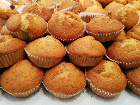 close up banana cupcake from new bakeryの写真素材