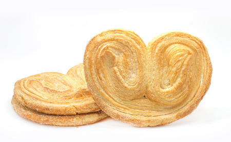crispy heart or buterfly or elephene ear bakery on white background for valentineの写真素材