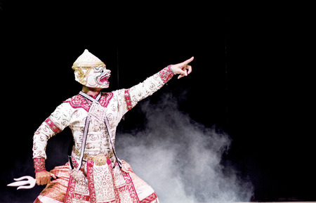 asian and Thailand traditional performance drama call ramayana in giant and monkey suite on black...