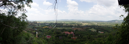 landscape frome above mountain view of agriculture life and road with sky in summer thailandの写真素材