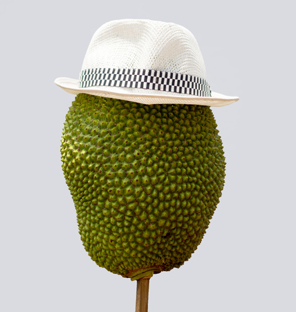 jackfruite with hat in summer on isolate concept