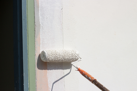 close up paint bruch color on wall for DIY homeの写真素材