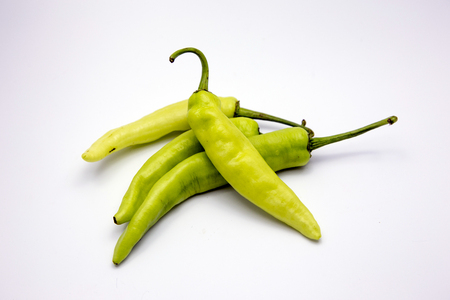 asia green paprika on white isolated backgroundの写真素材