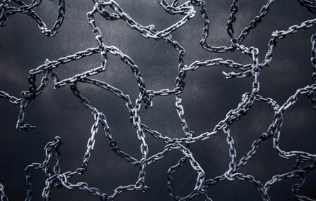 abstract iron chain link on copper backgroundの写真素材