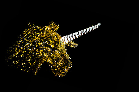 head of unicorn DIY docoration from light decoration at nightの写真素材