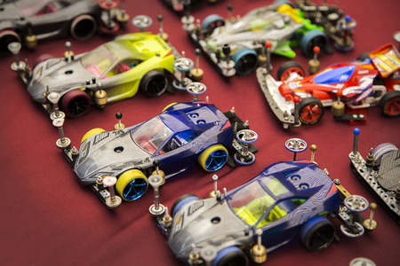 13 January 2018,Nakornrachasima,Thailand. mini car model racing game  boy toy speed competition on red carpetのeditorial素材