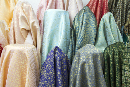 close up Thai fabric pattern textile and silk fabric texture for backgroundの写真素材
