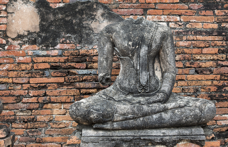 close up old buddha figure on Ayuthaya,Thailand. Ancient religion objectの写真素材