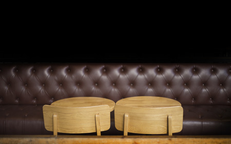 relax seat with leather sofa and wood table for background. Back copy space for text in backgroundの写真素材