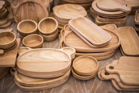 wood plate and dish kitchenware for cooking. Wood equipment kitchen classic concept