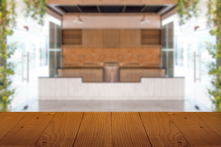 wood counter bar table top front of kitchen use for display book product concept. use for display product.の写真素材
