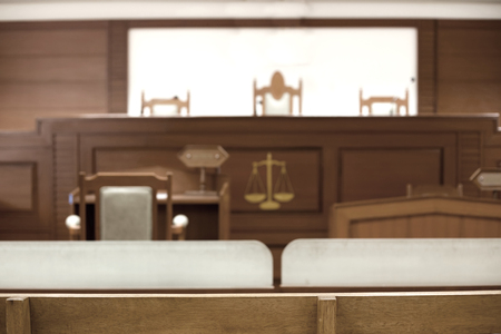 courtroom attastor talking to magistrate in court. The law adjustment conceptの写真素材