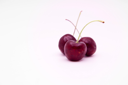 red cherry on white background and copy spaceの写真素材