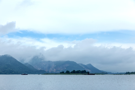 beautiful landscape lake mountain and sky in morningの写真素材