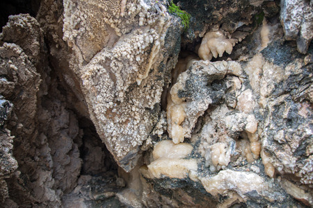 Stalactites and stalagmites stone undergroound cave in Thailand mountain. Beauty in nature concept.の写真素材