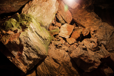 beautiful stone cave with bulb light in Thailandの写真素材