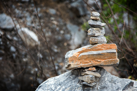 arranging stone zen style on mountain for meditation conceptの写真素材