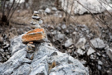 arranging stone zen style on mountain for meditation conceptの写真素材