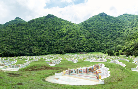 21 October 2018,Kanchaaburee,Thailand. Landscape beautyful Chinese funeral on green mountain and skyのeditorial素材
