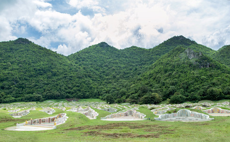 landscape beautyful Chinese funeral on green mountain and skyのeditorial素材