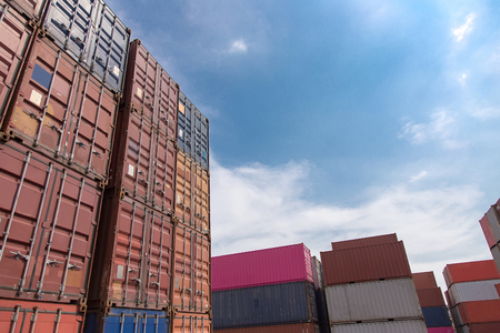 many containner in logistic commercial transport industry for backgroundの写真素材