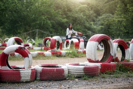 close up retire tired to be bunker for make race in off road cart activities.の写真素材