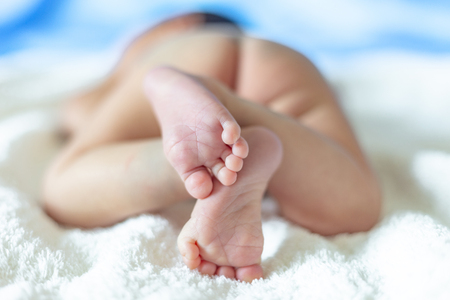 small healthy feet focus footprint new baby . Footprint show identity or forcast talent with footprints patternの写真素材
