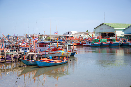 beautiful landscape fisherman ships at dock in Thailand for seafood industryの写真素材