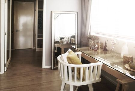 interior desing living room with make up and perfume eqipment lady style