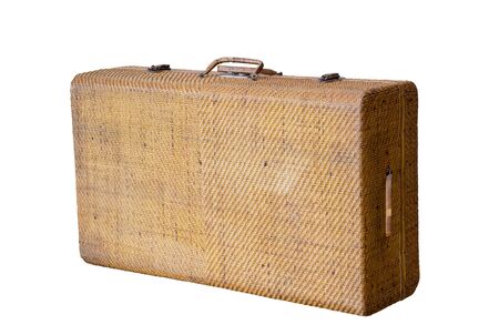 vintage brown rattan bag on white isolated backgroundの写真素材