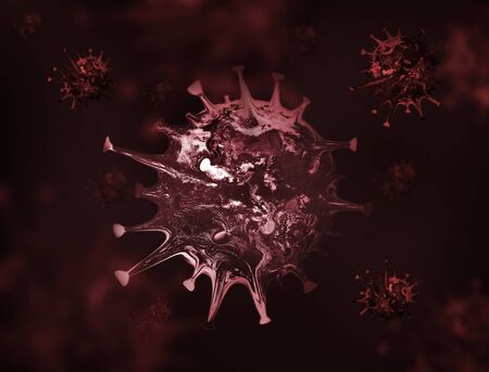 3d illustration computer generated image coronavirus in red tone or pandemic situation conceptの写真素材