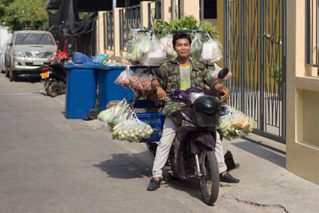 4 march 2017,Bangkok,Thailand. moveable  delivery food shop with motorcycle to sell on out of area departmentstoreのeditorial素材