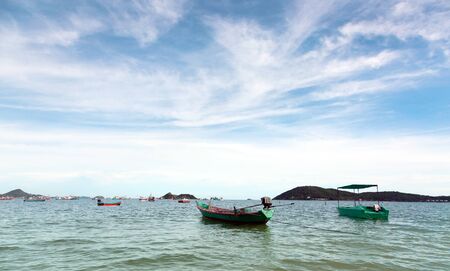 ocean Landscape with fisherman boat on peacful island of Thailandの写真素材