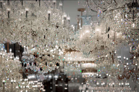 crystal of contemporary chandelier ornamental light fixture designed to be mounted on ceilingsの写真素材