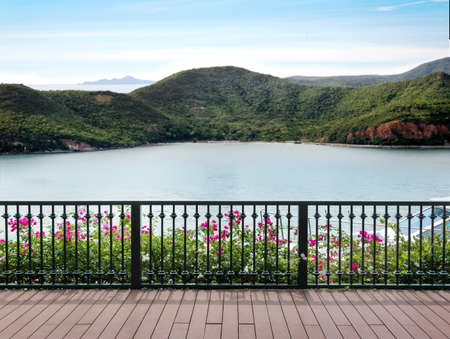 take view seascape and island with balcony terrace with yacht in vocation holidayの写真素材