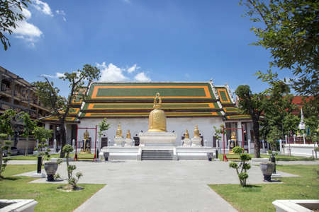 24 August 2020,Bangkok Thailand. Landscape buddism temple landmark of Bangkok Thailand that names "Wat Rakang" is big bell symbolic.の写真素材