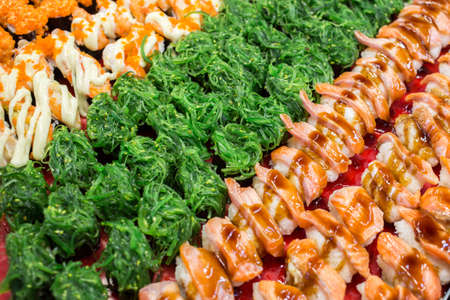 mix sushi flavor on sushi bar on Japanese restaurant for customerの写真素材