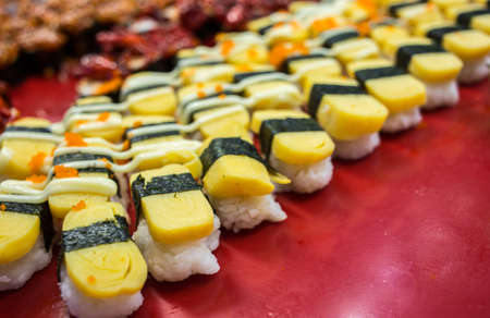 mix sushi flavor on sushi bar on Japanese restaurant for customerの写真素材