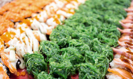 mix sushi flavor on sushi bar on Japanese restaurant for customerの写真素材