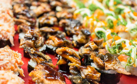 mix sushi flavor on sushi bar on Japanese restaurant for customerの写真素材