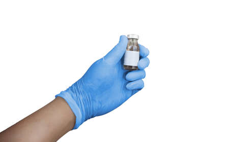 hygiene glove scientist hold vaccine medical drug on isolated background