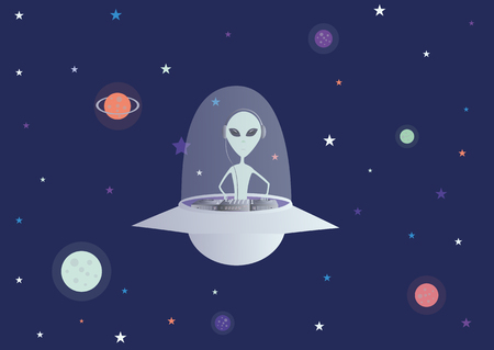 Ufo Alien DJ Vector Illustrationのイラスト素材