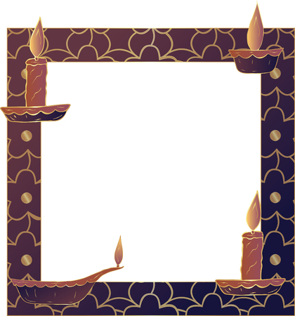 Frame with an oil lamp, candles and an inscription in the center. Template. White background. Vector.のイラスト素材