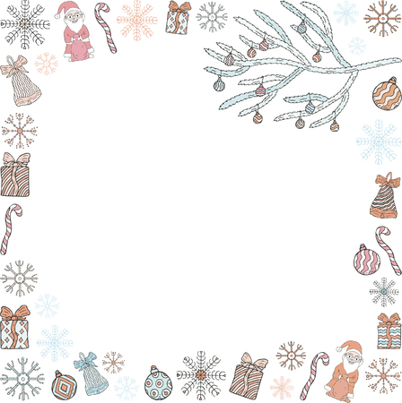 Christmas and New Year template. Christmas tree branches on a white backgroundのイラスト素材