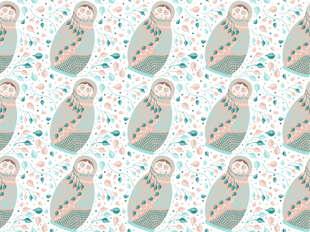 Seamless pattern. Nesting dolls in pastel colors on white background. Vector.のイラスト素材